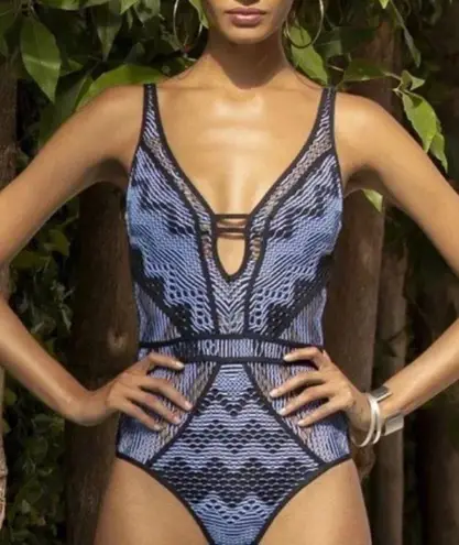 Becca New Black Sky Colorplay Show & Tell Reveal Lace One-Piece Swimsuit Size XS