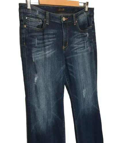 Seven7  Mid Rise Flare Leg Light Distressing Wiskering Denim Jeans Womens Blue 12