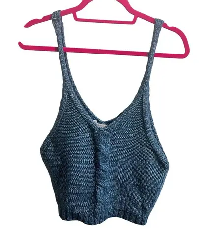 belle du jour Crocheted Knit Crop Top Womens XXL Blue V Neck Cable Knit