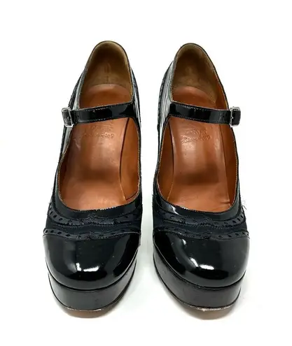 LANVIN leather, silk Mary Jane heels, made in Italy, size 38.5 Multiple