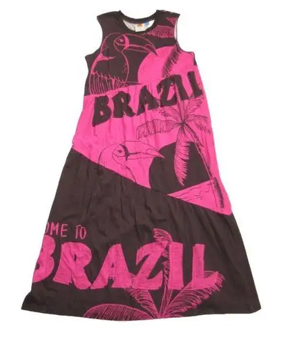 Farm Rio NWT Tiered Graphic T-Shirt Midi in Pink Combo Brazil Dress L $188