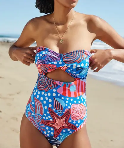 Farm Rio Ocean Live Cutout One-Piece Swimsuit, Size XS