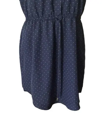Maison Jules Mandarin Collar Blue & White Micro Polka Dot Shift Dress