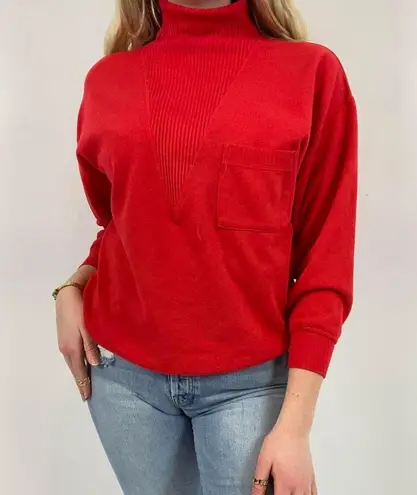 Vintage Turtleneck Sweatshirt With Ribbed Detailing Red Size undefined