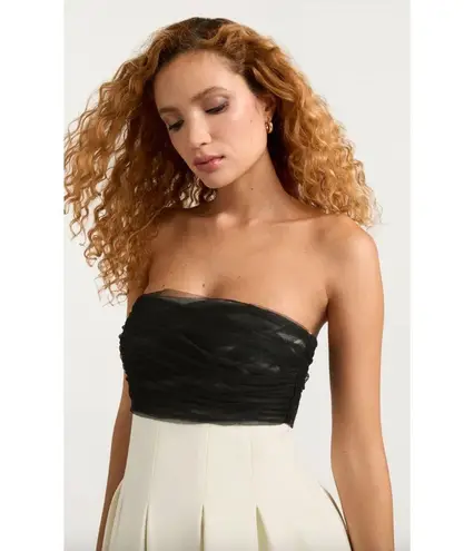 Cinq à Sept Cinq a Sept Odessa Strapless Tulle Midi Cocktail Dress Ivory/Black Womens Size 1
