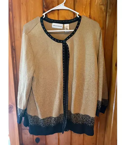 Alfred Dunner Cardigan WomensLarge Gold Black Metallic Sparkle Knit Button Front Size L