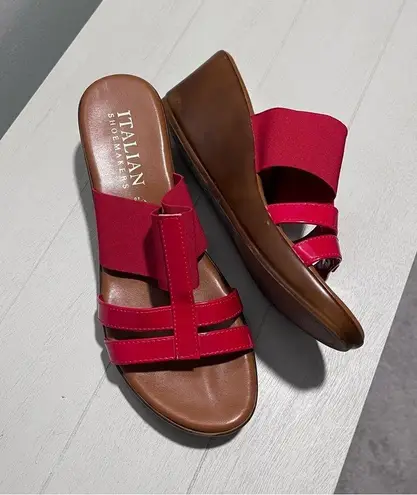 Italian Shoemakers  Red Wedge Slip On Sandals - Size 10