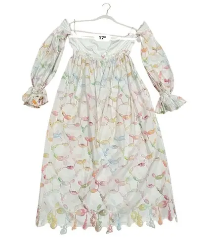 Rosie Assoulin Strapless Babydoll Maxi Dress sz 4 Watercolor Print Bell Sleeves White