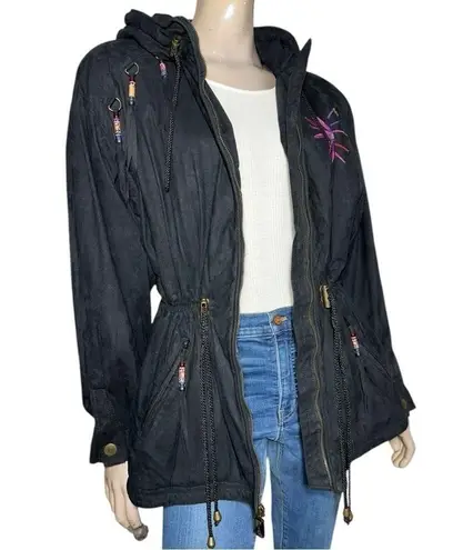 Skea Paris Vail Vintage Size 6 Black Sunburst Beaded Tassel Sueded Winter Jacket