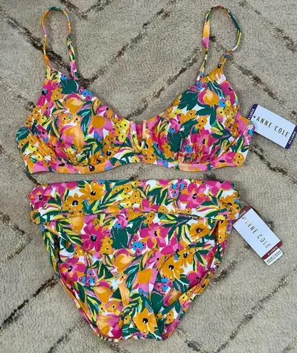Anne cole NWT LTD Edition Floral V wire Bikini Top Convertible High Waist Swim