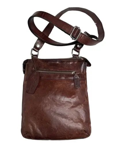 Y2K Lip Pell Italy Brown Genuine Leather Crossbody Bag Messenger Style