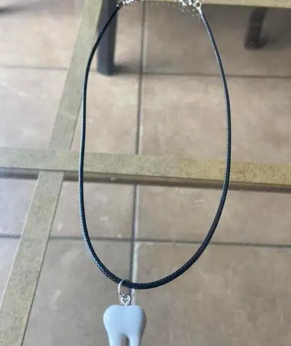 Handmade Y2K Gothic Punk PU leather Necklace , White Tooth pendant necklace