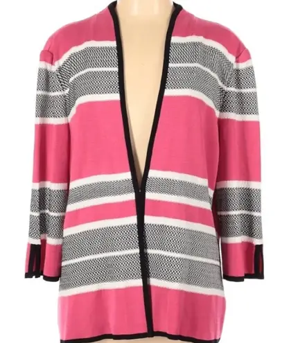 Misook pink black white open front cardigan large career Barbie office work