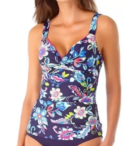 Anne cole  Navy Floral Paisley Tankini Swim Top Underwire Size 40B/38C