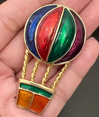 Vintage Unsigned Colorful Enamel Got Air Balloon Brooch New (Old Stock)