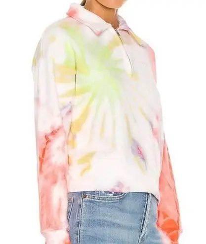 RE/DONE Womens Hanes 70s Half Zip Sweatshirt Pullover Tie Dye Cotton Orange XS