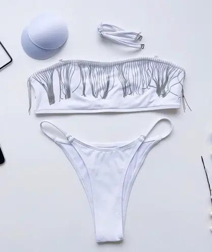 Boutique 1641 Ciara fringe cheeky bikini set NWOT