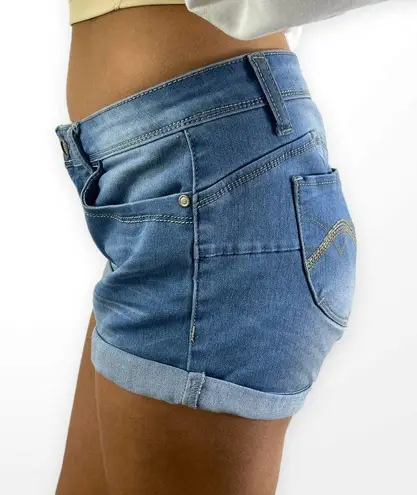 Hot Kiss 90s Vintage Mid Wash High Rise Rolled Hem Shorts