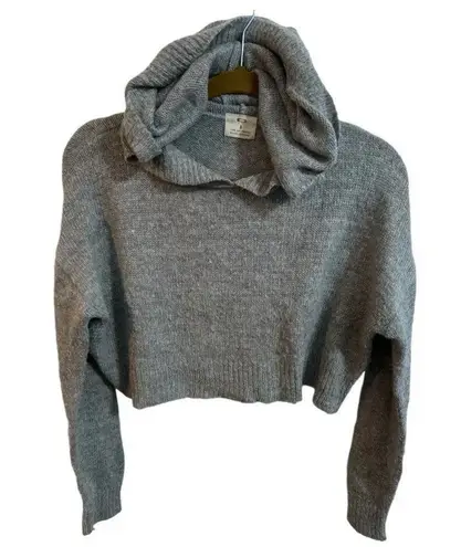 Pins and Needles Gray Soft Knit Hooded Crop Sweatshirt