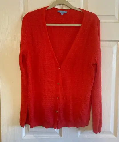 Draper James Coral Gold Buttons Stitch Cardigan 1X *missing last button*