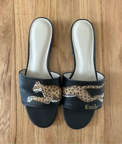 Alepel leather hand painted flats sandals Anthropologie boho leopard Emily Black Size 9