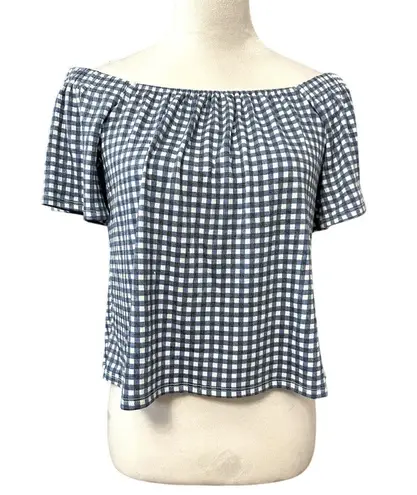 Belle Womens Crop Top White Gingham Short Sleeve Flare Square Neck Stretch S New