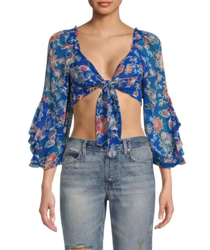 MISA Los Angeles NWT Ancora Floral Tie Crop Top in Blue