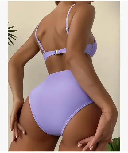 UNBRANDED Lilac 2 Piece Ruched High Waisted Push Up Spaghetti Strap Bikini Swimsuit Purple
