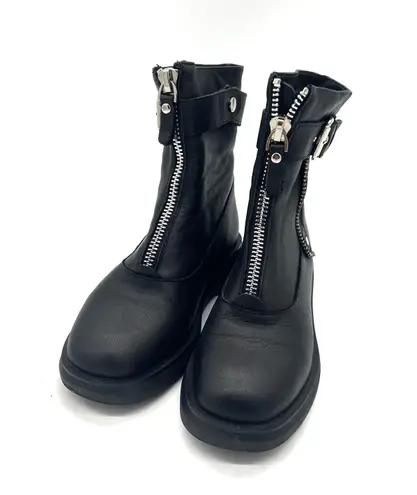 Genuine Leather Fur Boots Ankle Booties Zipper Booties Slip On Shoes Winter Shoes Tall Boots Combat Boots Black Size 6