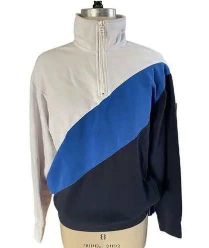 Solid & Striped  Color Block Blue Cotton Pullover Sweatshirt Size Large