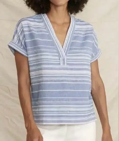 Marine layer  Women’s Bali Popover Blue White Stripe V Neck Top