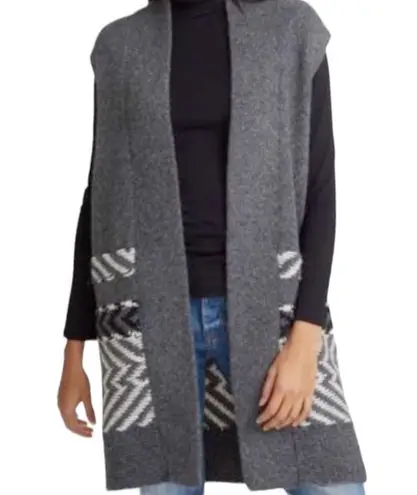White + Warren soft alpaca jacquard longline patterned vest size XS Gray