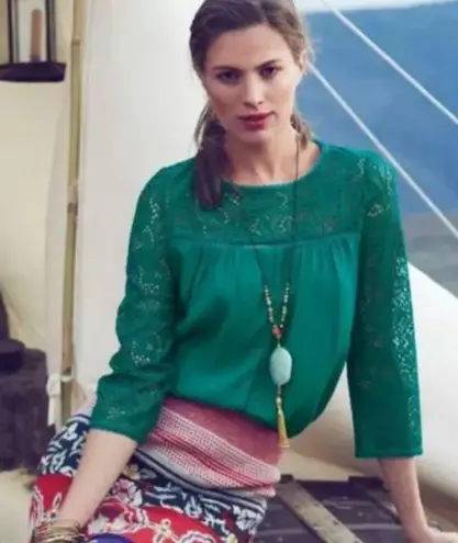 Moulinette Soeurs | Anthropologie Lace Cloaked Green Blouse Size 6.