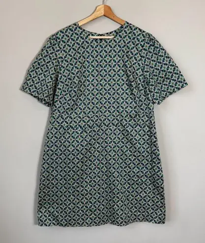 Boden Geometric Pattern Shift Mini Dress Womens 16/18R Green Short Sleeve Preppy Size undefined