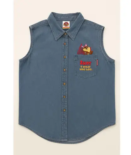 Looney Tunes Vintage Taz Devil Denim Vest Embroidered Cartoon Size 18/20W