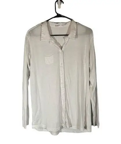 Stateside White Supima Cotton Long Sleeve Button Down Shirt Women Sz M