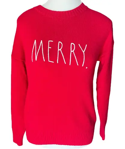 Rae Dunn Merry Christmas Xmas Holiday Red Crew Neck Sweater Womens XS/TP