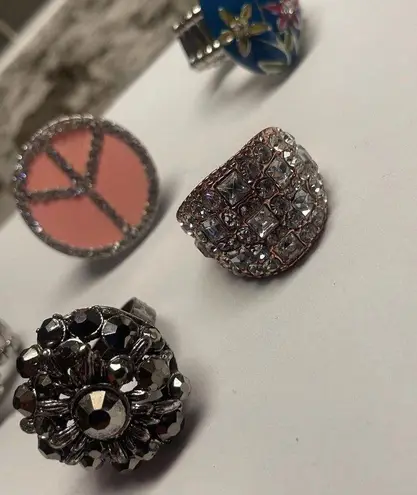 Adjustable Or Stretchy Statement Costume Rings Lot Of 5