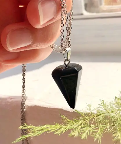 Black Onyx Pendulum Pendant Chain Necklace