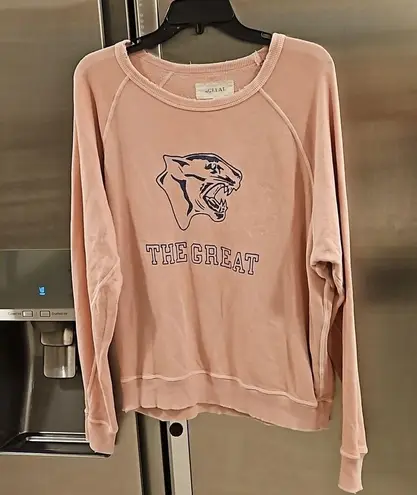 The Great ๐ The College Sweatshirt Varsity with Jaguar Graphic Washed Pink 0 XS