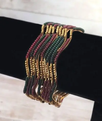 Vintage Bracelets / Bangles Stunning Set of Gold Tone, Dark Red, Green