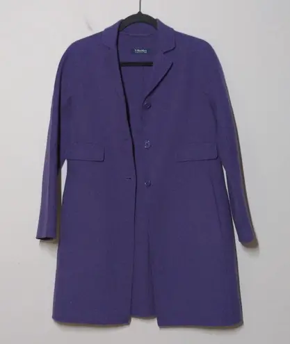 Max Mara 'S Womens Overcoat Purple Knee Length Pockets 100% Wool Collar 8