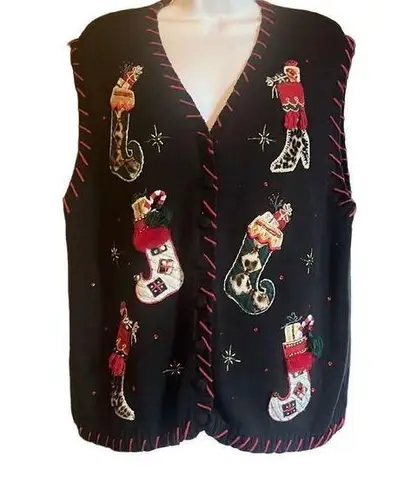 heirloom collectibles  XL Vintage Y2K Black Red Appliqué Christmas Sweater Vest