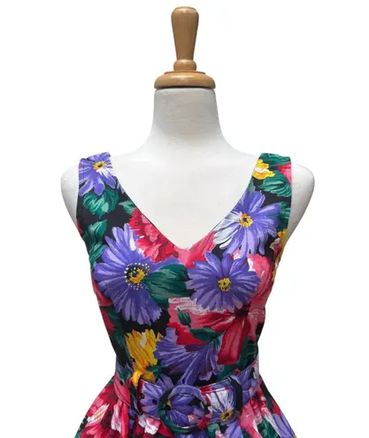 All that jazz VTG Floral Mini Dress Sz SM Multicolored Bold Belted Fit and Flare