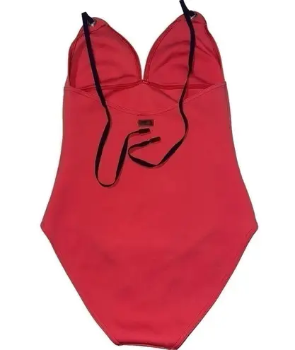 Vilebrequin Size S Watermelon Red Navy Blue Neoprene Halter One Piece Swimsuit