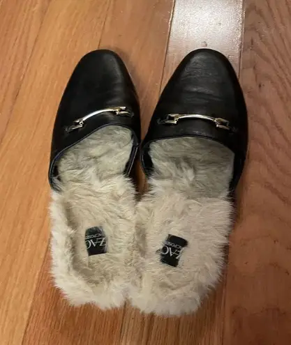 Zac Posen Zac  Savanna Women’s Leather Faux Fur Black Mule Slides Shoes Size 7