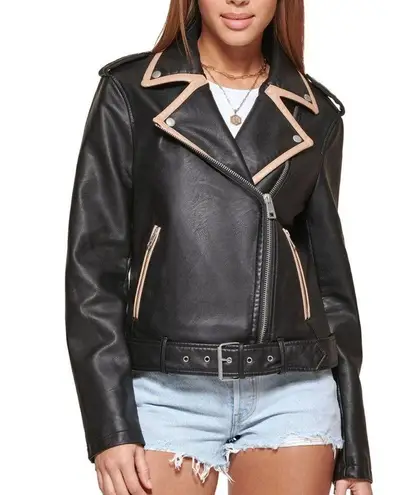 Levi's NWT Levi’s Faux Leather Black Moto Jacket Contrasting Trim Women’s Large $120