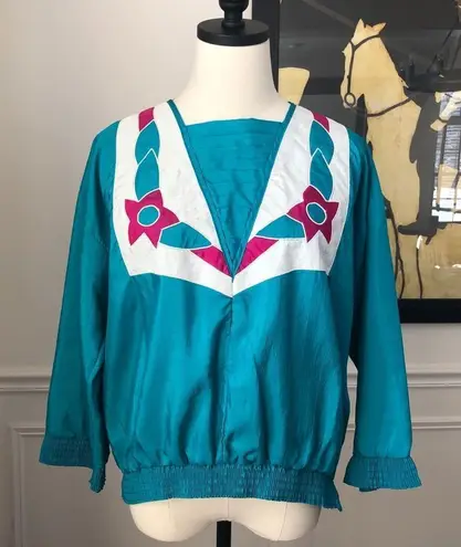 Vintage 80s Jordana Pullover Windbreaker Floral M Blue Size M