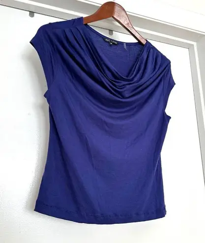 Nic+Zoe Cap Royal Blue Sleeve Drape Neck Shirt Sz Medium