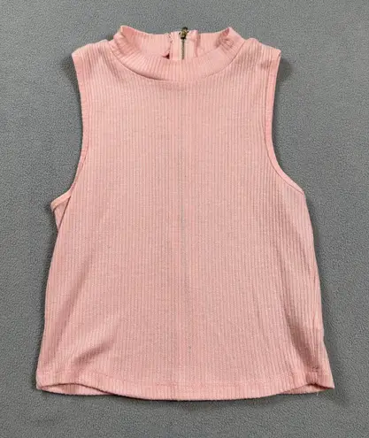 Ambiance Crop Top Shirt Small Pink Womens Ribbed Mock Neck Zip Back Sleeveless